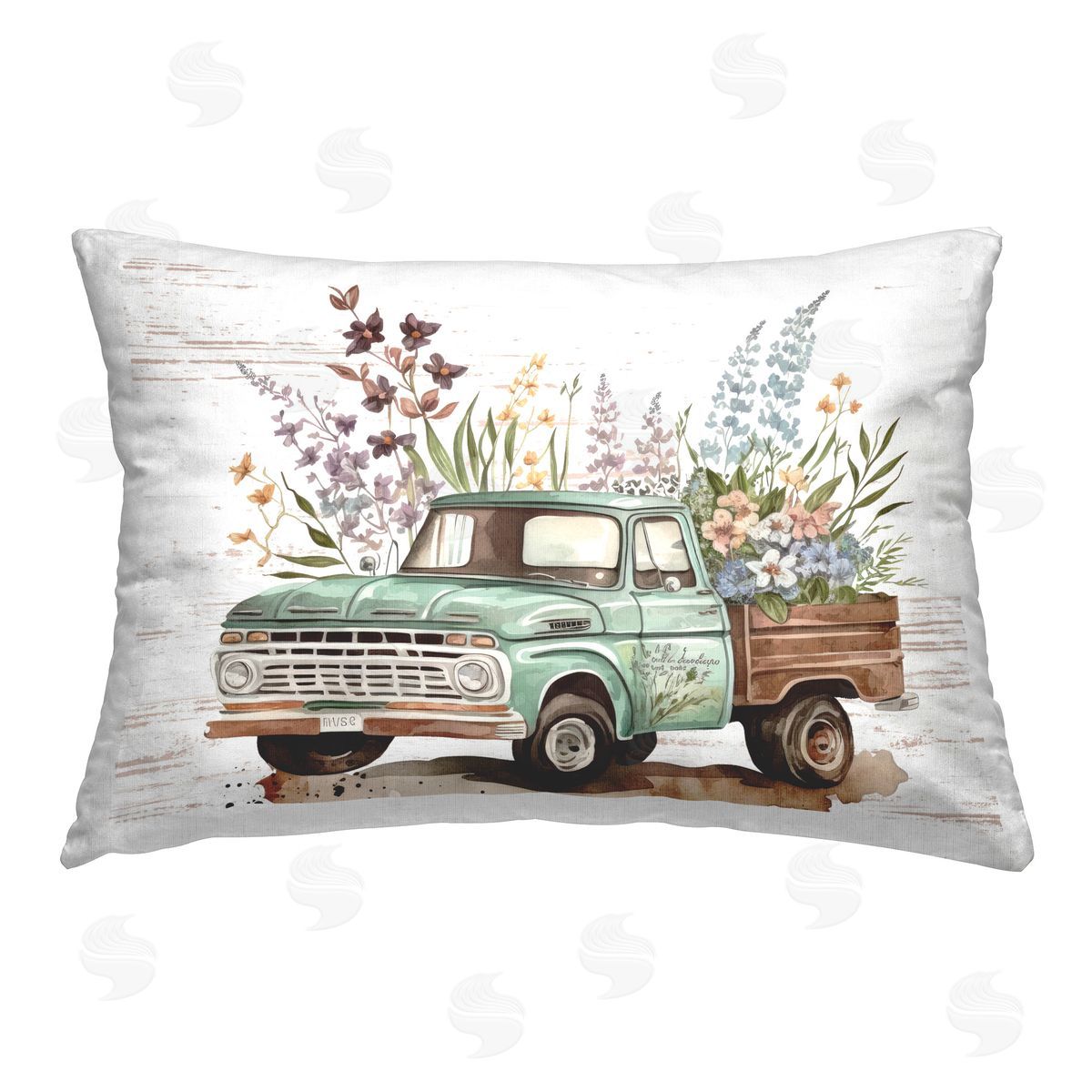 Lettered and Lined Floral Herb Truck Printed Plush Polyester Throw Pillow