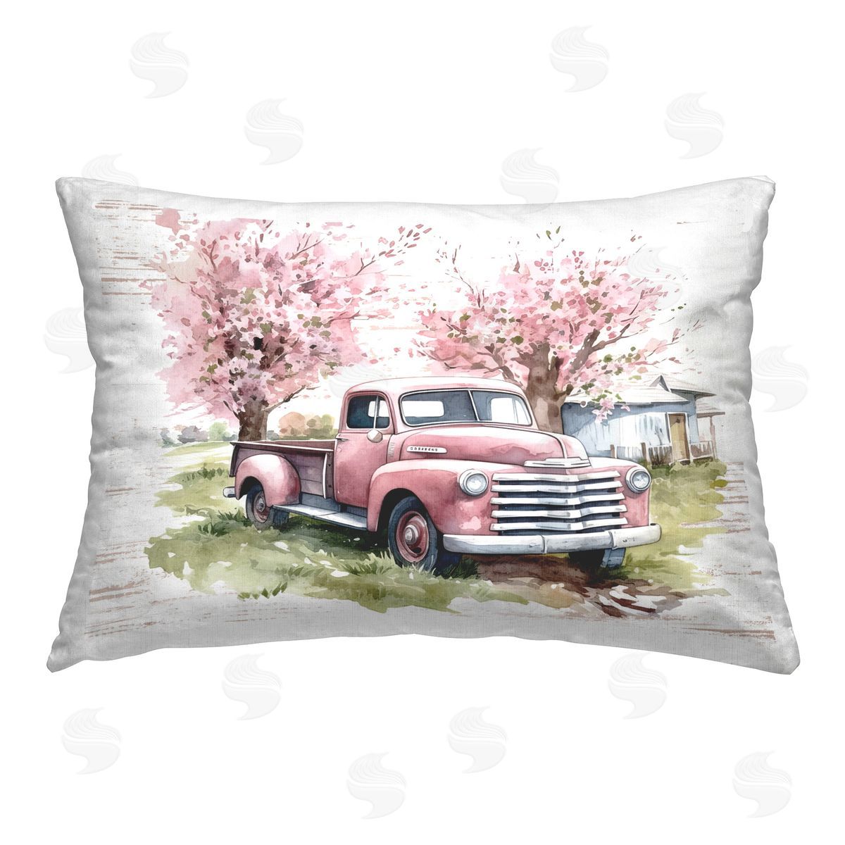 Lettered and Lined Cherry Blossoms & Pickup Printed Plush Polyester Throw Pillow