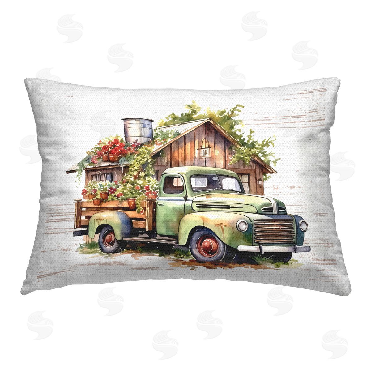 Lettered and Lined Rustic Pickup with Greenery Outdoor Quick-Dry Polyester Printed Throw Pillow