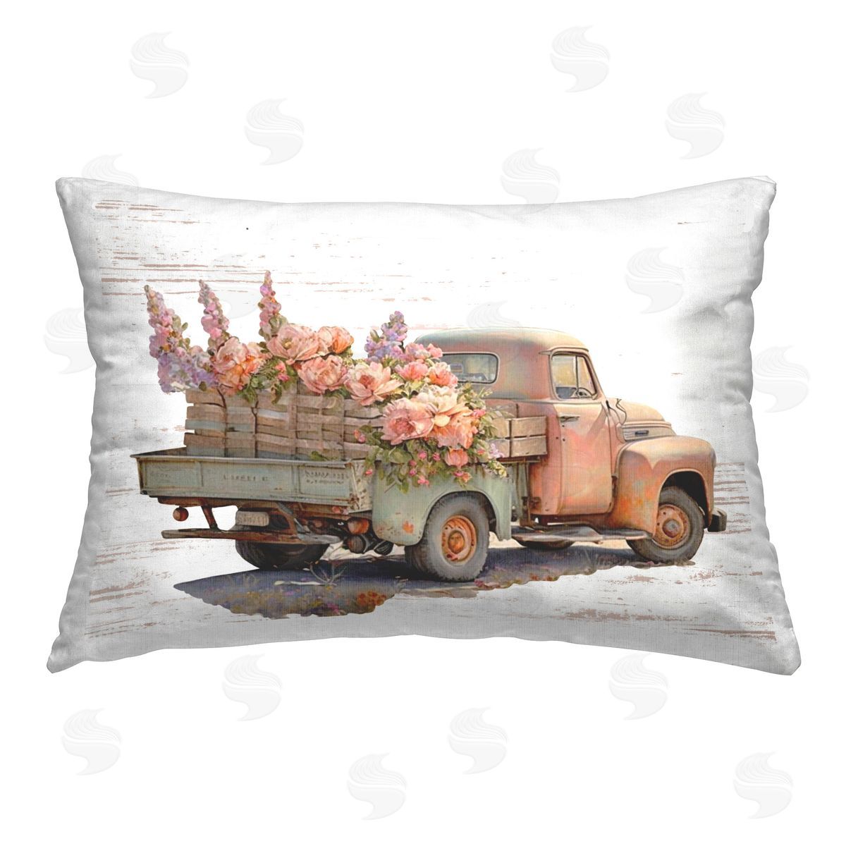 Lettered and Lined Chic Floral Truck Printed Plush Polyester Throw Pillow