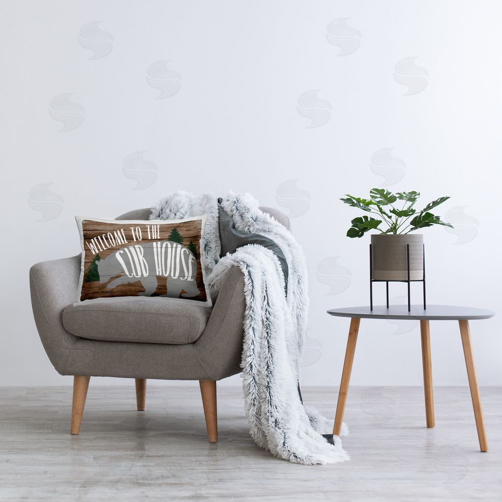 Stupell Studio Welcome Cub House Printed Plush Polyester Throw Pillow On Chair