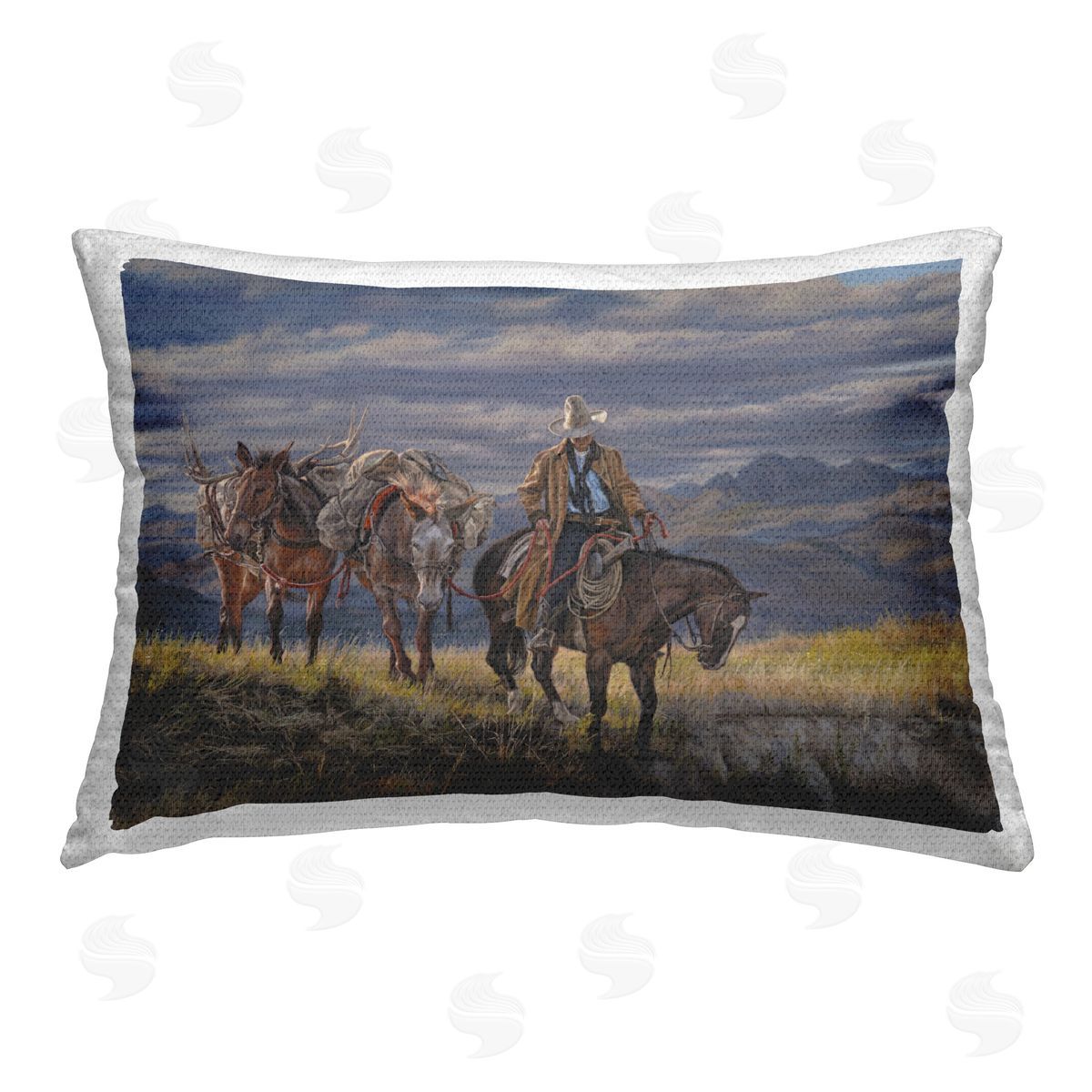 David Graham Sauntering Cowboy & Horses Outdoor Quick-Dry Polyester Printed Throw Pillow