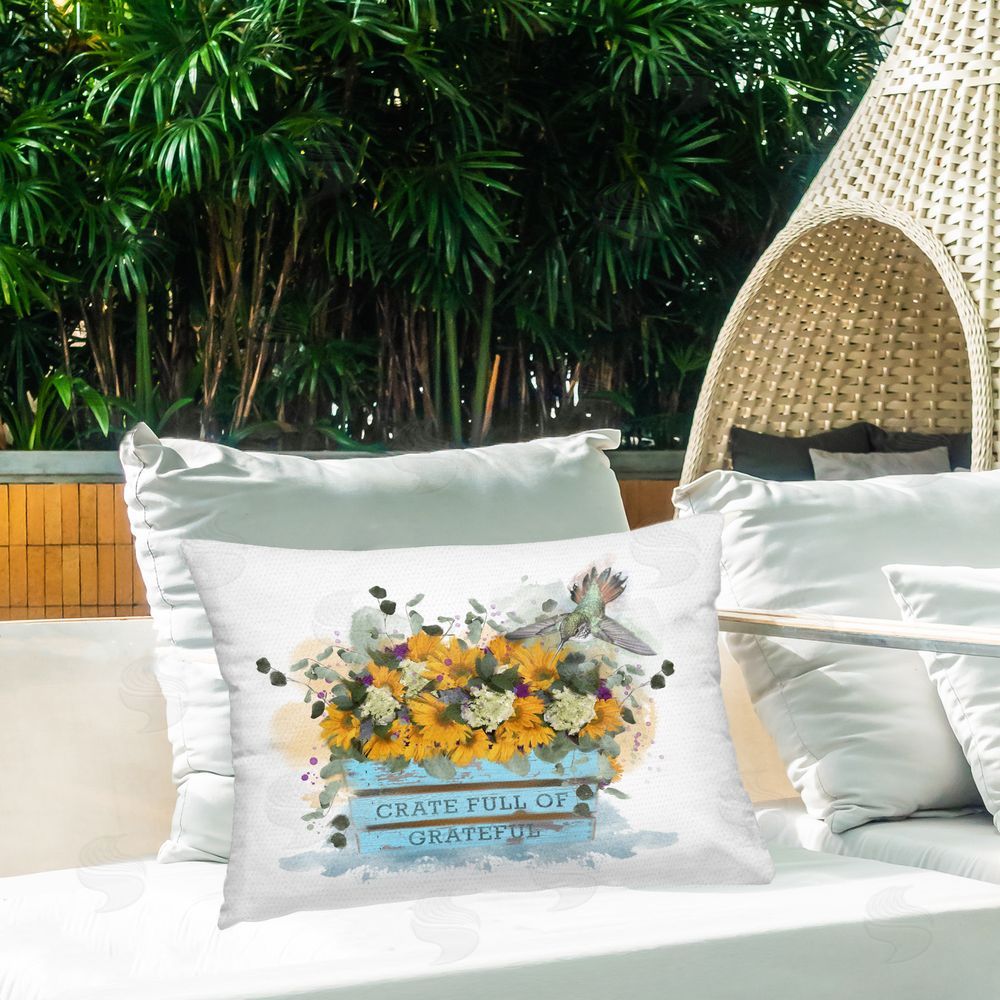 Matthew Piotrowicz Crate Full Of Grateful Outdoor Quick-Dry Polyester Printed Throw Pillow in Back Yard