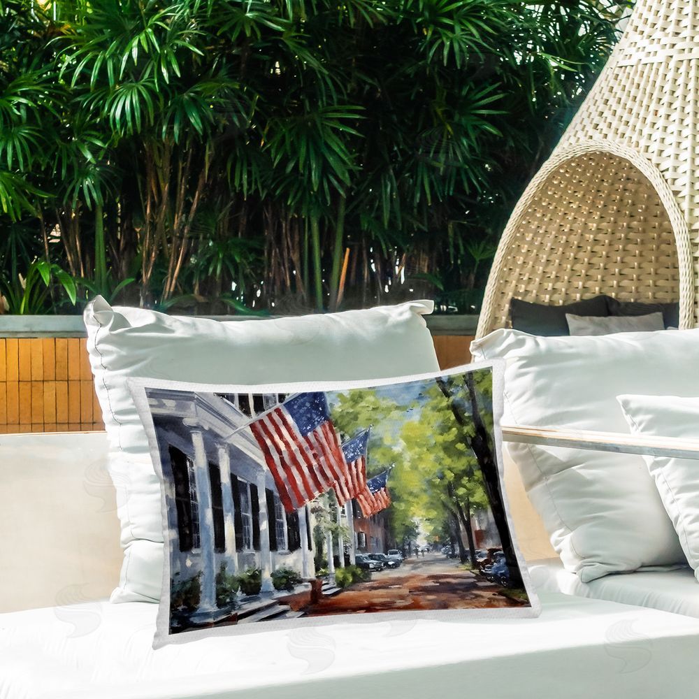 Petal Prints Design Flag Lined Building Outdoor Quick-Dry Polyester Printed Throw Pillow in Back Yard