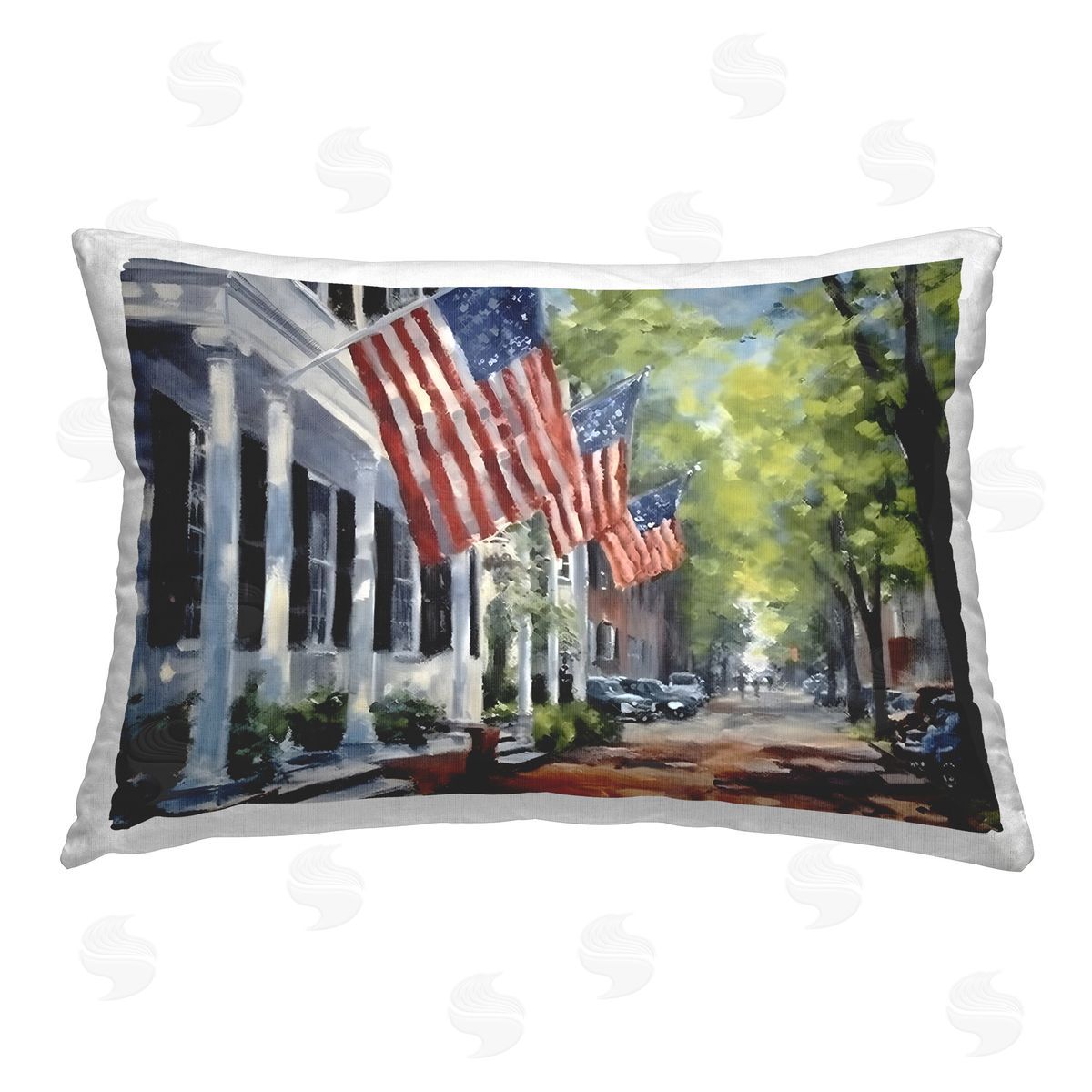 Petal Prints Design Flag Lined Building Printed Plush Polyester Throw Pillow