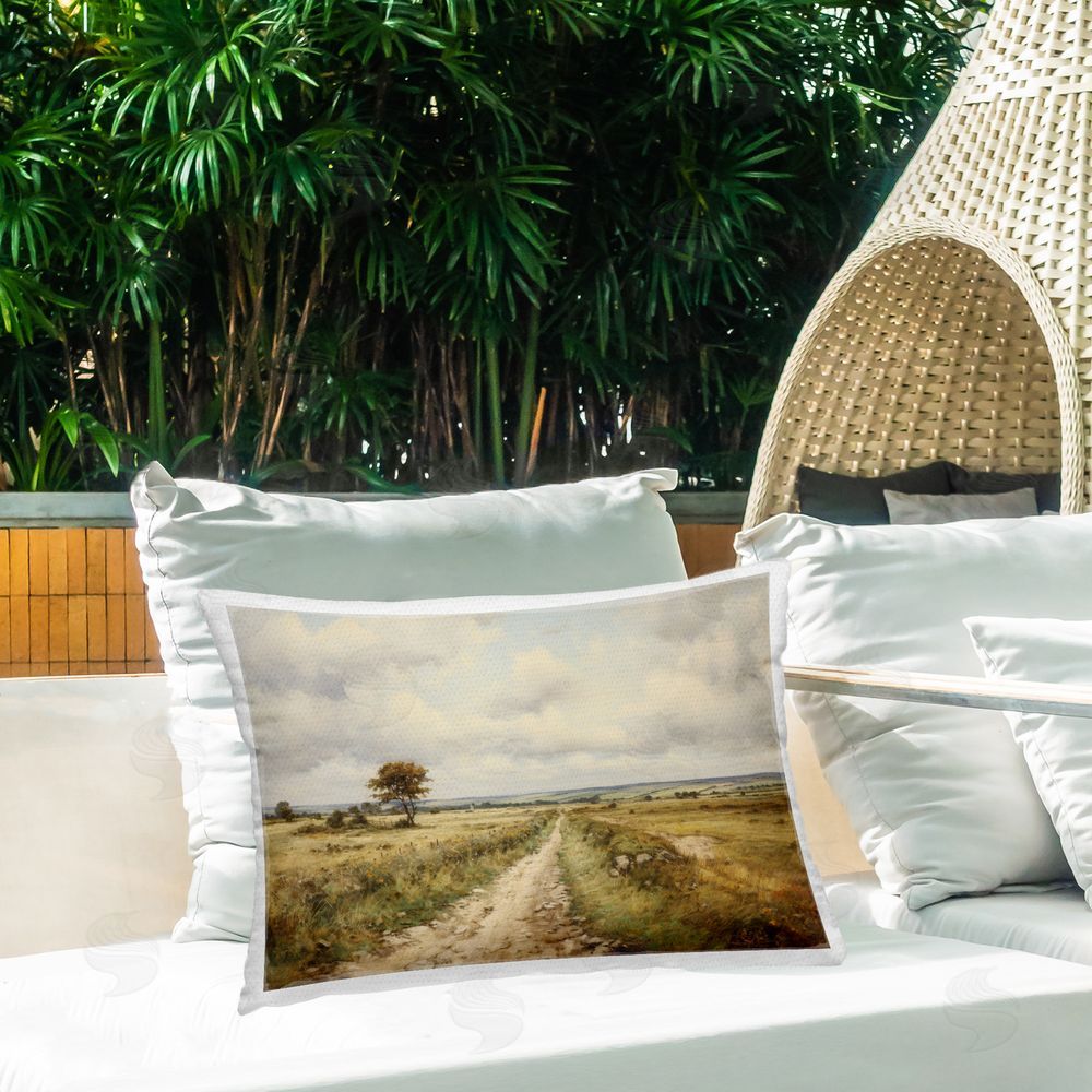 Petal Prints Design Rural Farm Road Outdoor Quick-Dry Polyester Printed Throw Pillow in Back Yard
