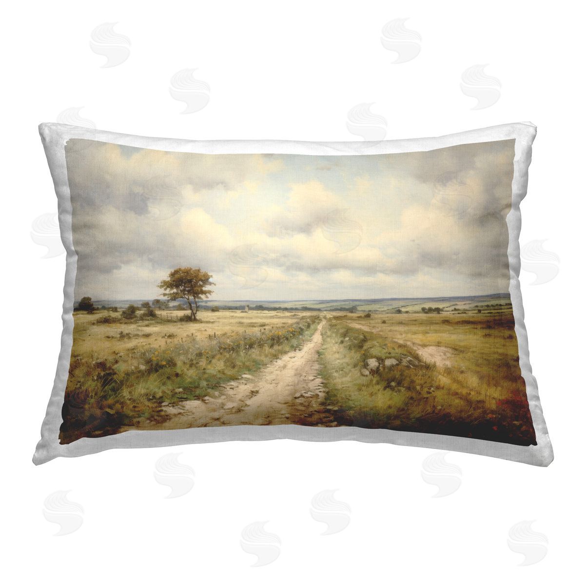 Petal Prints Design Rural Farm Road Printed Plush Polyester Throw Pillow