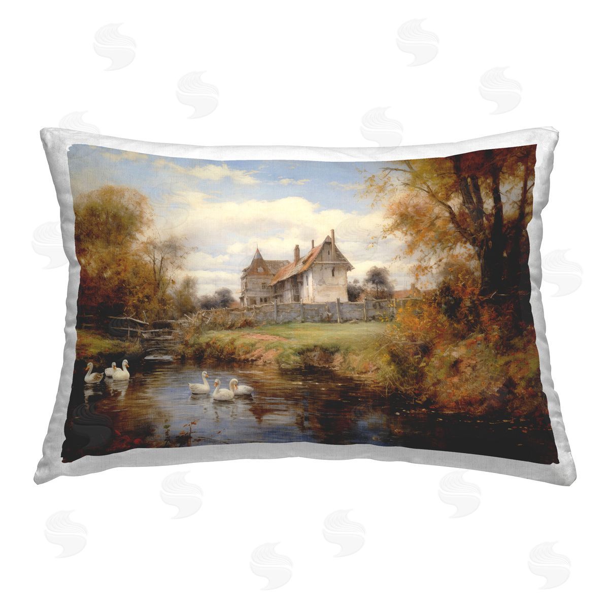 Petal Prints Design Ducks in Cottage River Printed Plush Polyester Throw Pillow