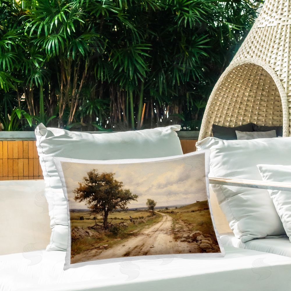 Petal Prints Design Road To Nowhere Outdoor Quick-Dry Polyester Printed Throw Pillow in Back Yard