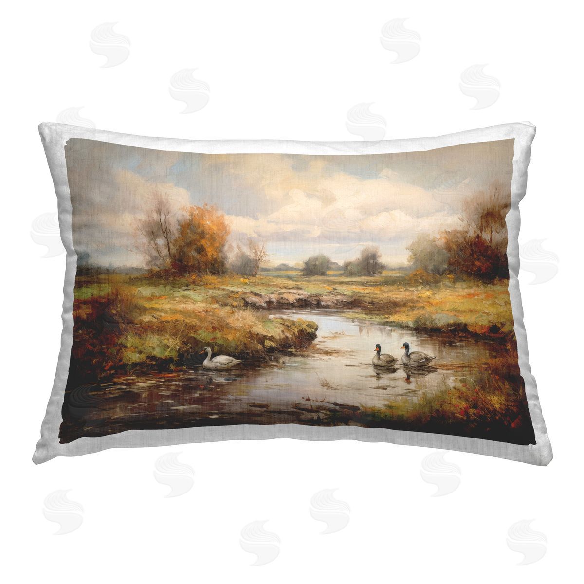 Petal Prints Design Ducky Days Landscape Printed Plush Polyester Throw Pillow