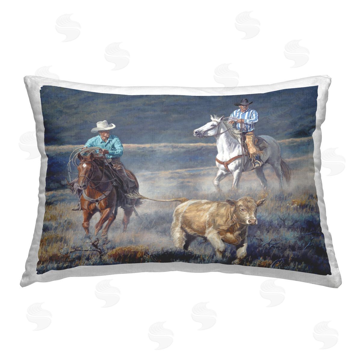 David Kiehm The Chase Cowboys Printed Plush Polyester Throw Pillow