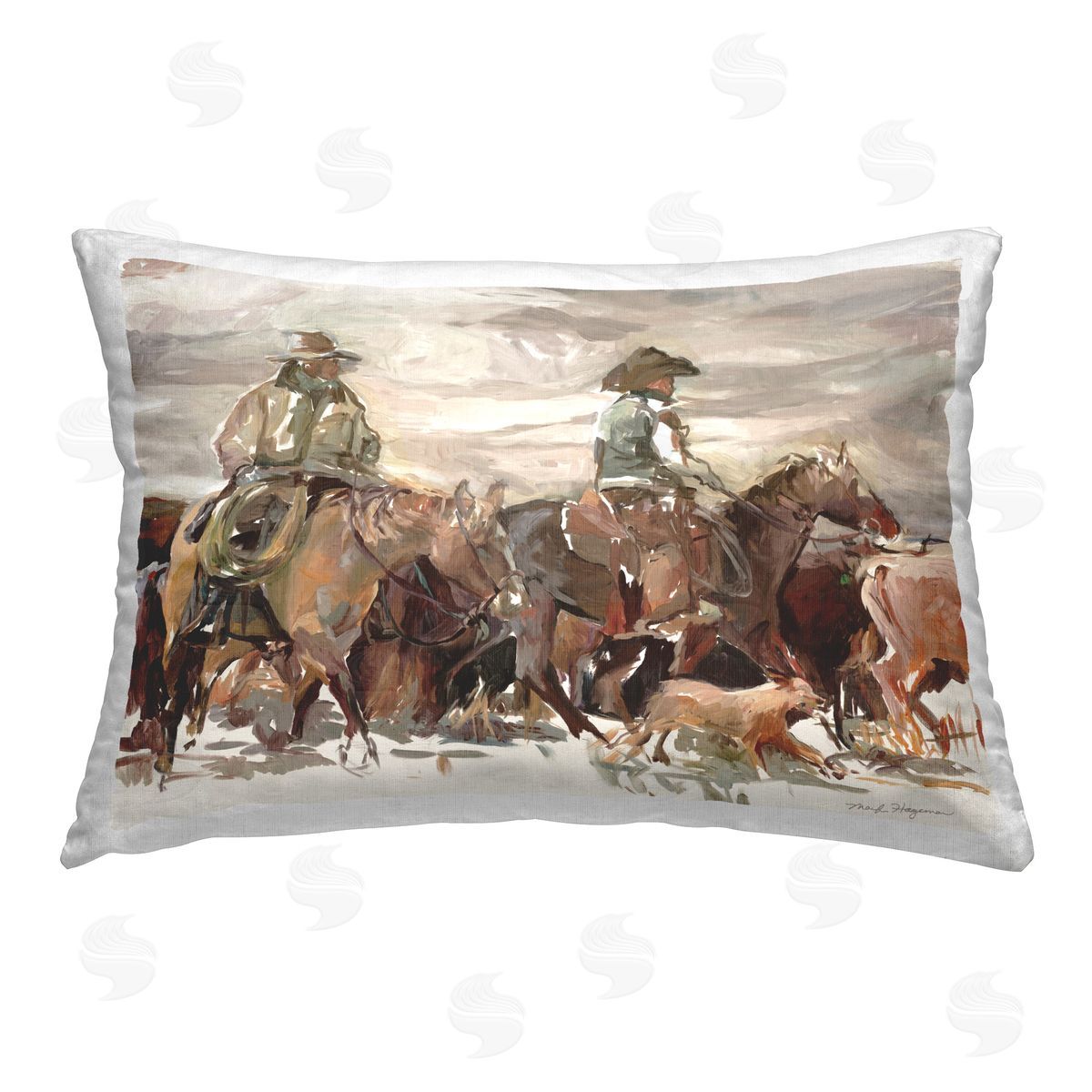 Marilyn Hageman Round Up Cowboys Printed Plush Polyester Throw Pillow