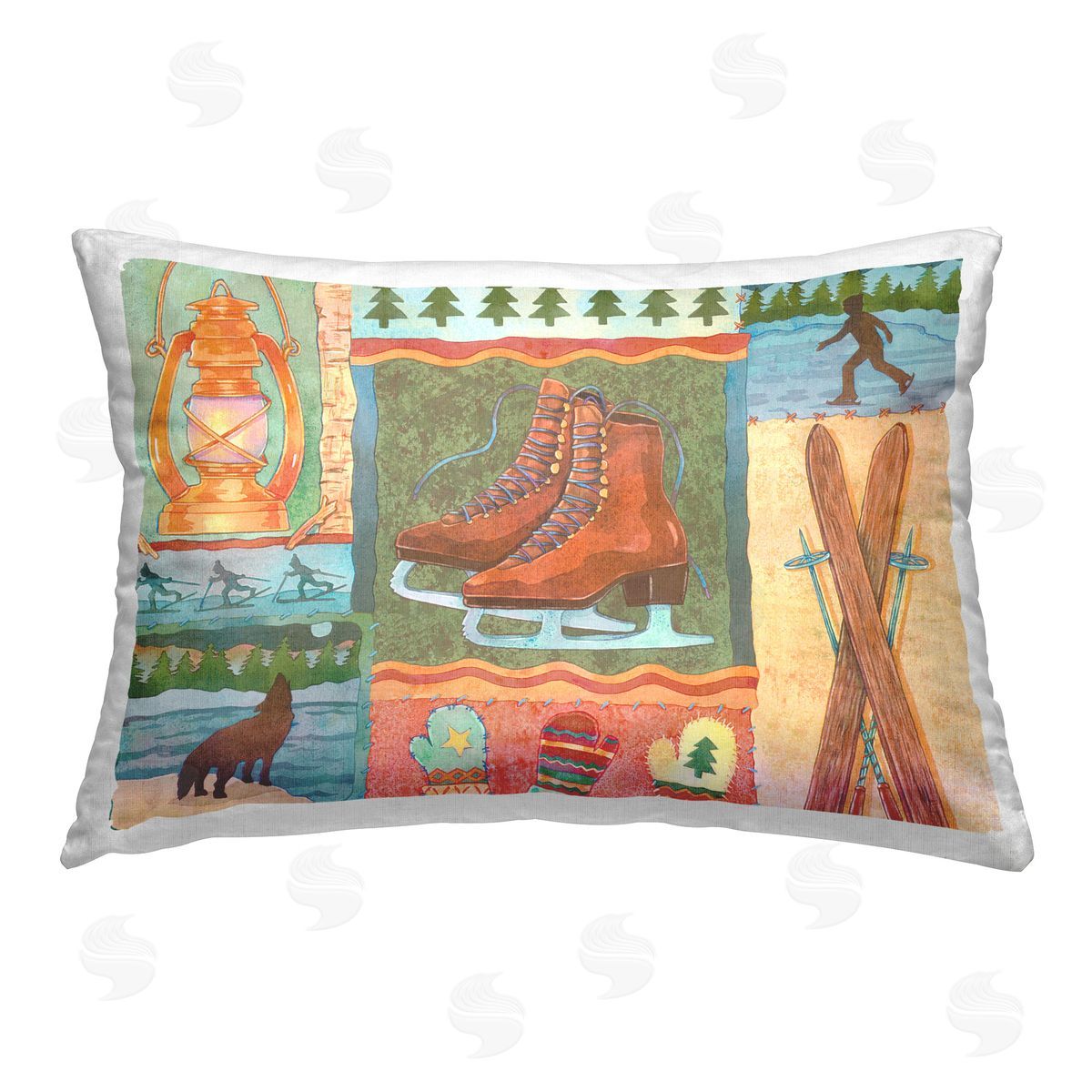 Andrea Tachiera Ski Lodge Patchwork Printed Plush Polyester Throw Pillow