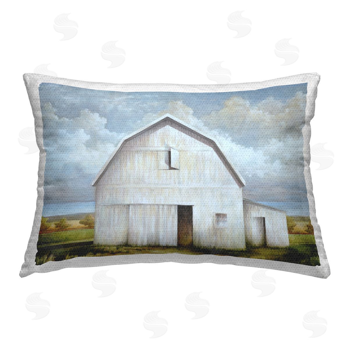 White Ladder White Barn with Clouds Outdoor Quick-Dry Polyester Printed Throw Pillow
