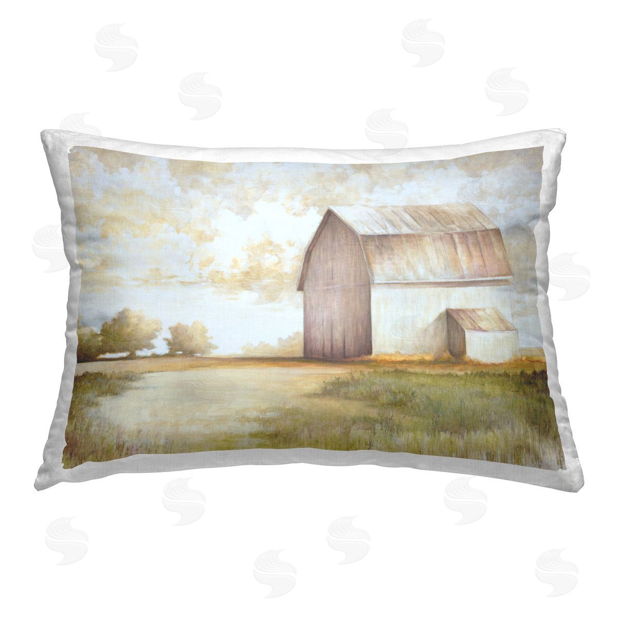 White Ladder Neutral Distant Barn Printed Plush Polyester Throw Pillow