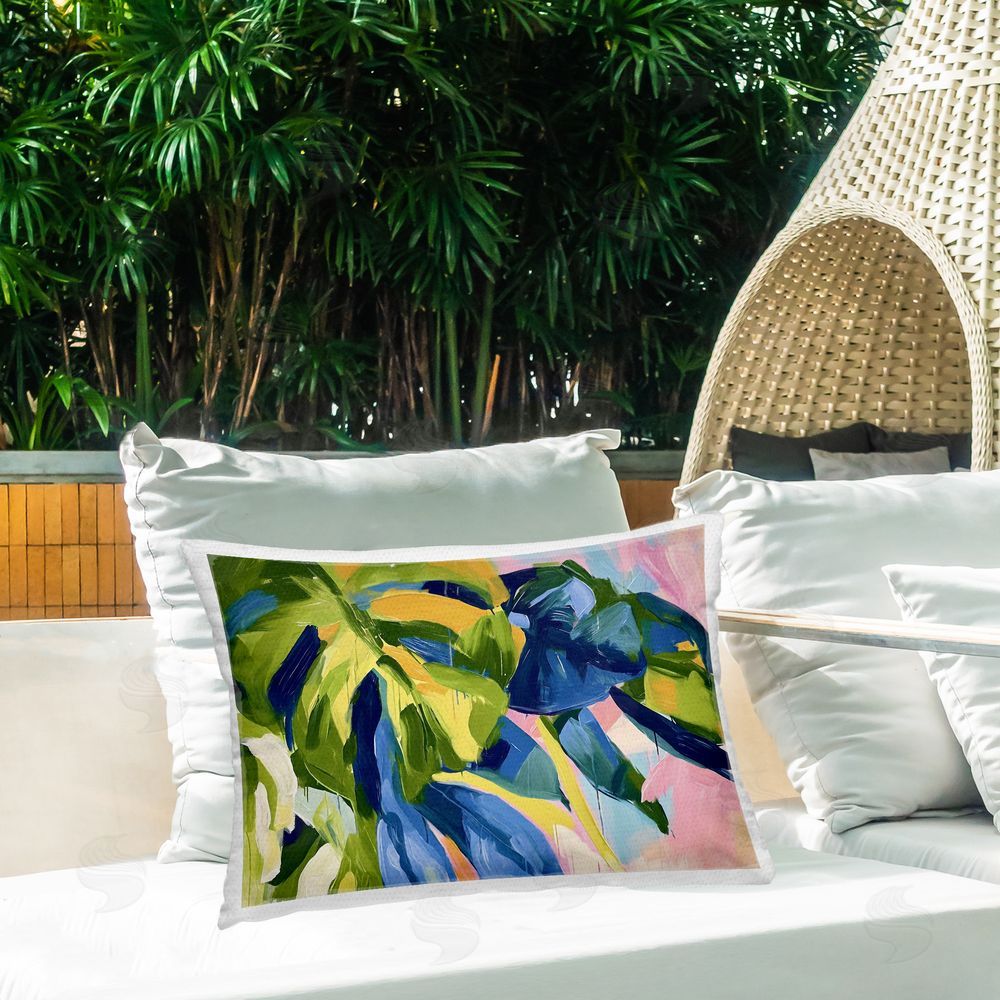 Ramona Murdock Tropical Leaves Layered Outdoor Quick-Dry Polyester Printed Throw Pillow in Back Yard