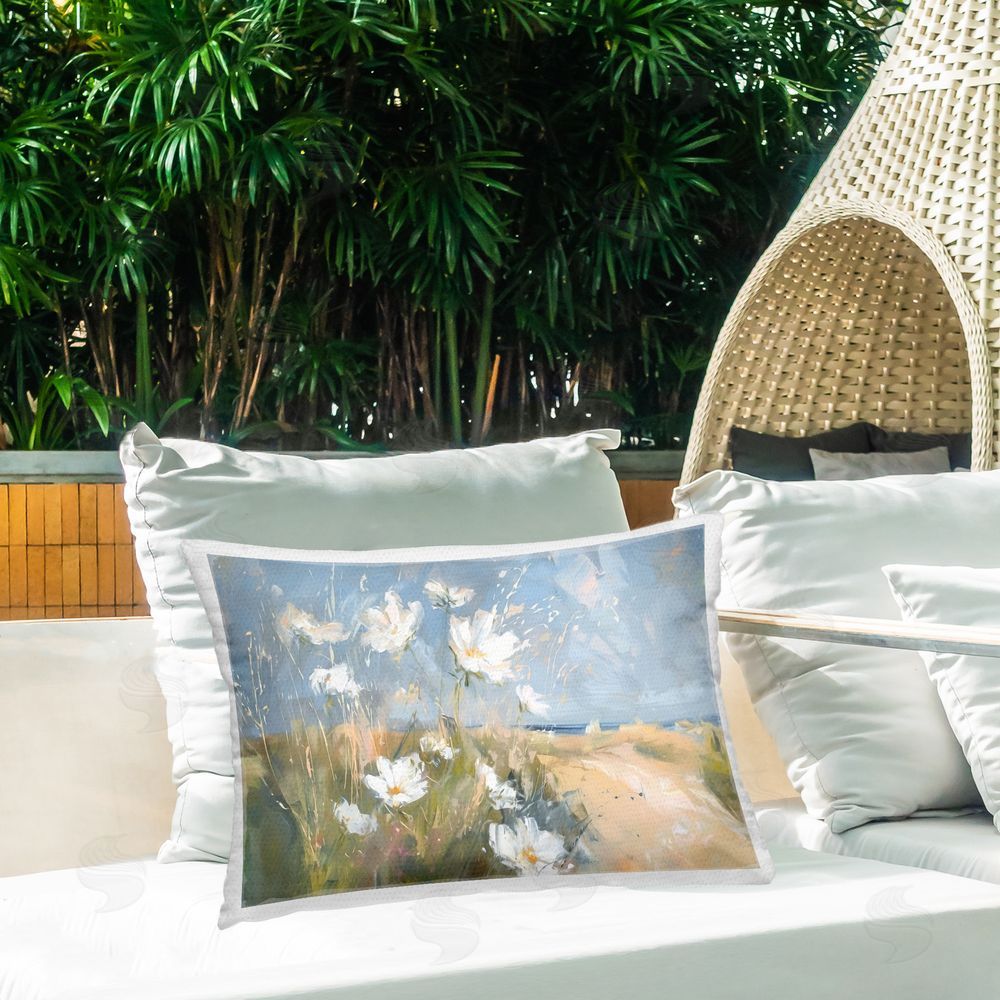 Ramona Murdock Seaside Wildflowers Scenery Outdoor Quick-Dry Polyester Printed Throw Pillow in Back Yard