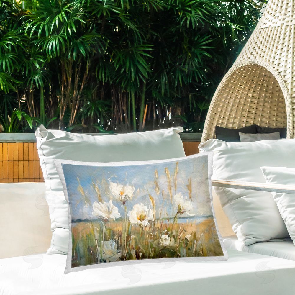 Ramona Murdock Soft Seaside Wildflowers Outdoor Quick-Dry Polyester Printed Throw Pillow in Back Yard