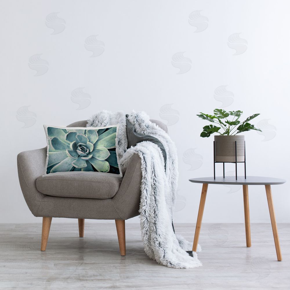 Susan Bryant Green Cactus Succulent Printed Plush Polyester Throw Pillow On Chair