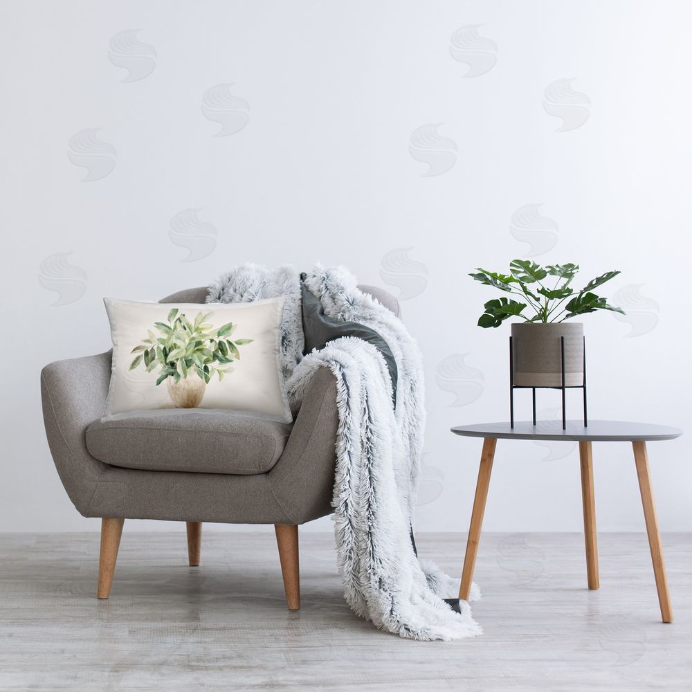 Lanie Loreth Neutral Potted Plant Printed Plush Polyester Throw Pillow On Chair