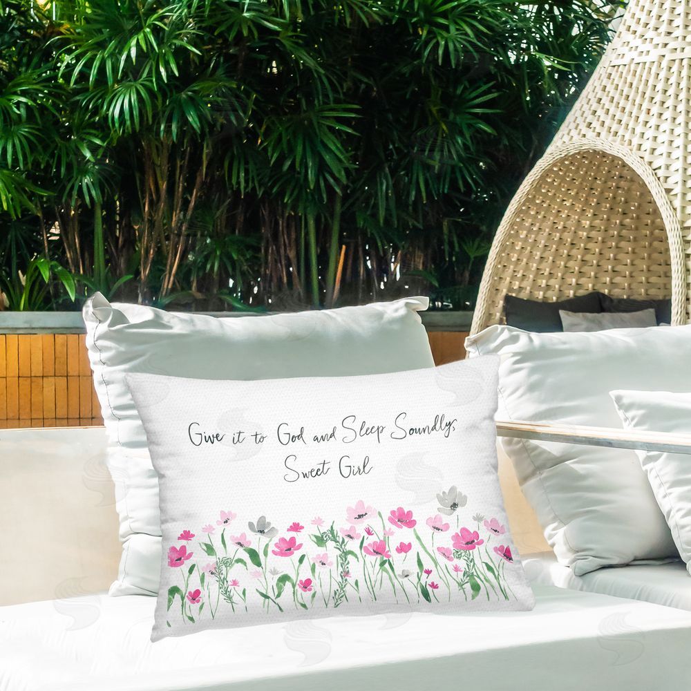 Lucille Price Sleep Soundly Sweet Girl Outdoor Quick-Dry Polyester Printed Throw Pillow in Back Yard