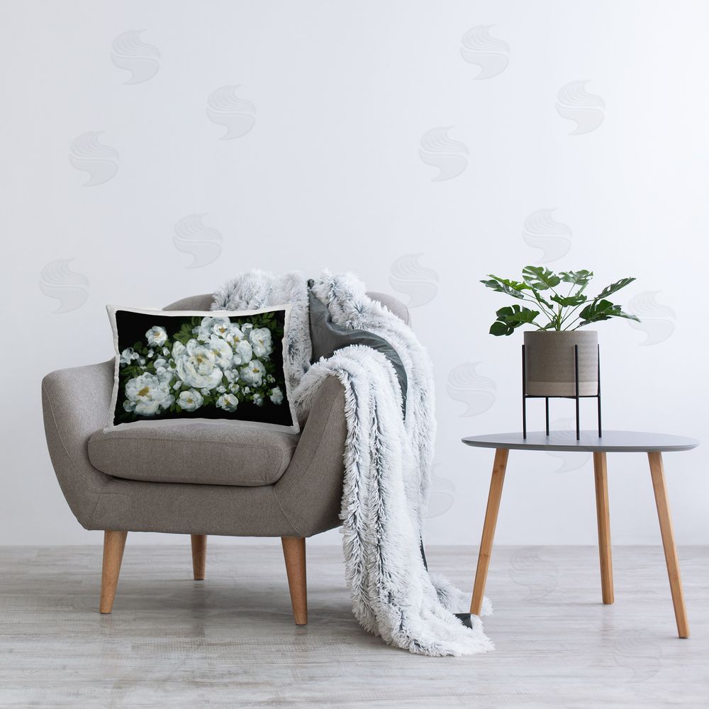 Yvette St. Amant Midnight Blooming Roses Printed Plush Polyester Throw Pillow On Chair