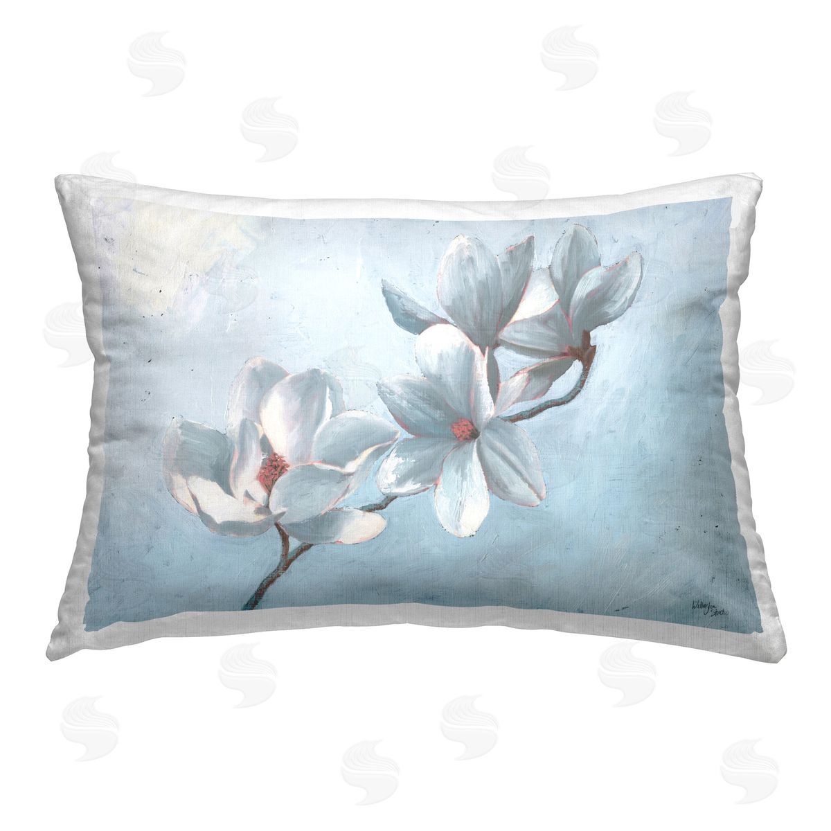 Wellington Studio Budding Magnolia Blooms Printed Plush Polyester Throw Pillow