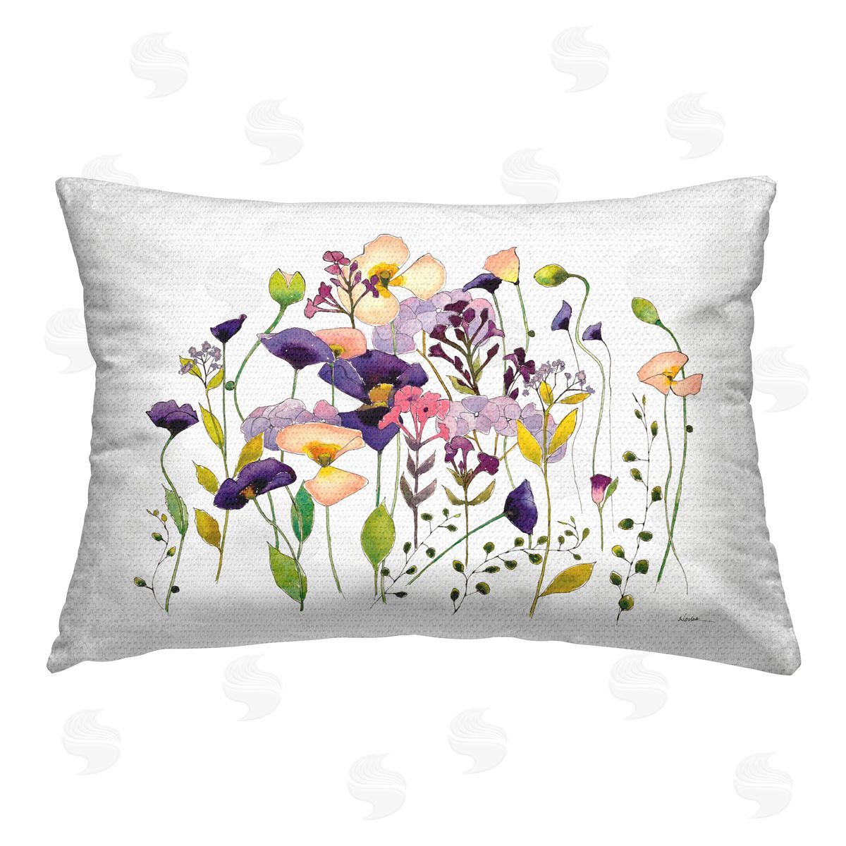 Shirley Novak Purple Poppy Sprigs Outdoor Quick-Dry Polyester Printed Throw Pillow