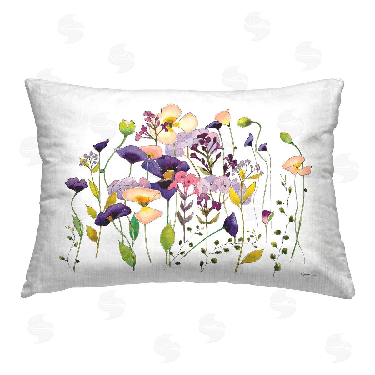 Shirley Novak Purple Poppy Sprigs Printed Plush Polyester Throw Pillow