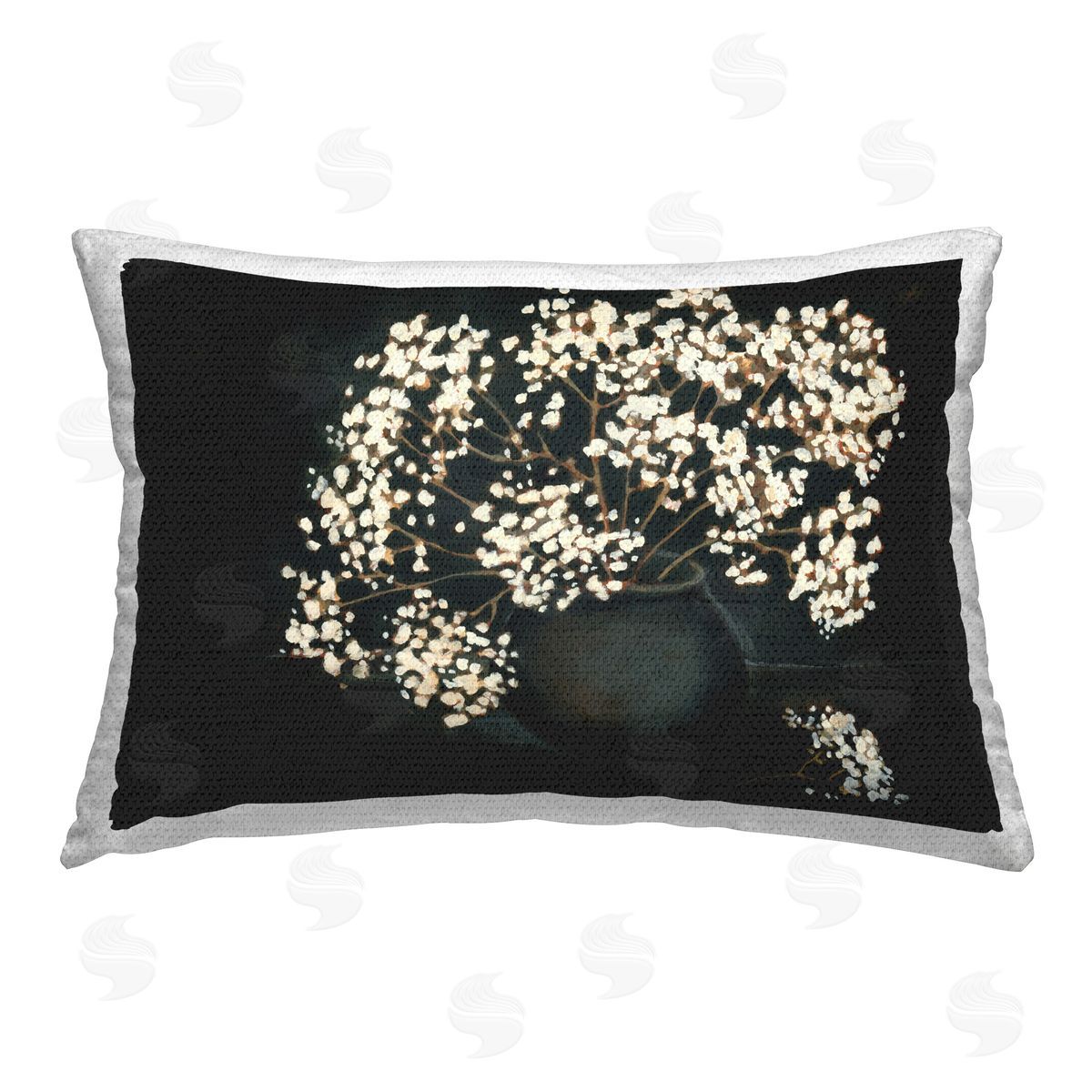 Haley Knighten Baby's Breath on Black Outdoor Quick-Dry Polyester Printed Throw Pillow