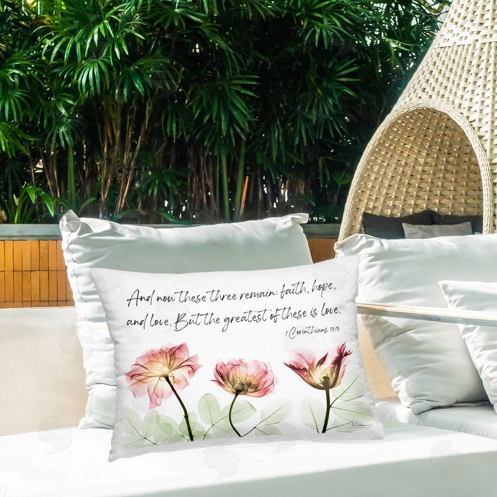 Albert Koetsier Faith Hope Love Floral Outdoor Quick-Dry Polyester Printed Throw Pillow in Back Yard