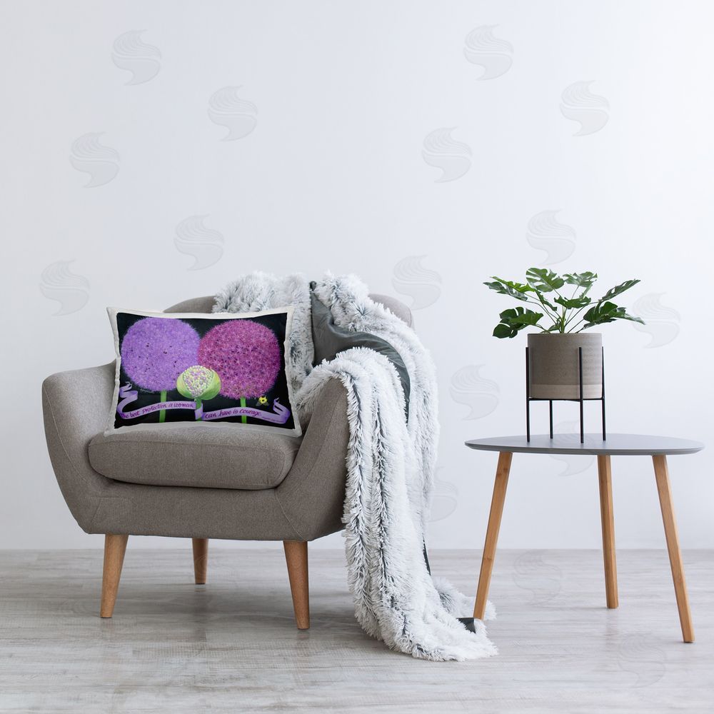 Ann Jasperson Feminine Courage Quote Printed Plush Polyester Throw Pillow On Chair
