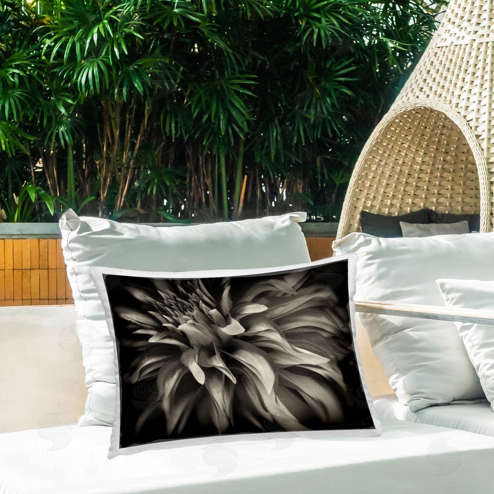 Dennis Frates Dark Curling Chrysanthemum Outdoor Quick-Dry Polyester Printed Throw Pillow in Back Yard
