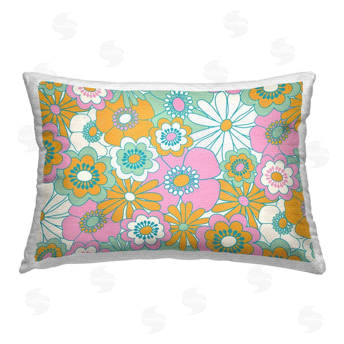 Carrie Cantwell Groovy Flower Pattern Outdoor Quick-Dry Polyester Printed Throw Pillow