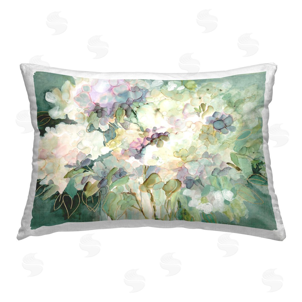 Carol Robinson Gilded Hydrangea Bloom Printed Plush Polyester Throw Pillow