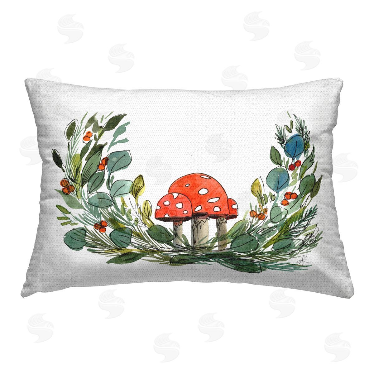 Alexandria Gilbert Kincaid Mushrooms and Garland Outdoor Quick-Dry Polyester Printed Throw Pillow