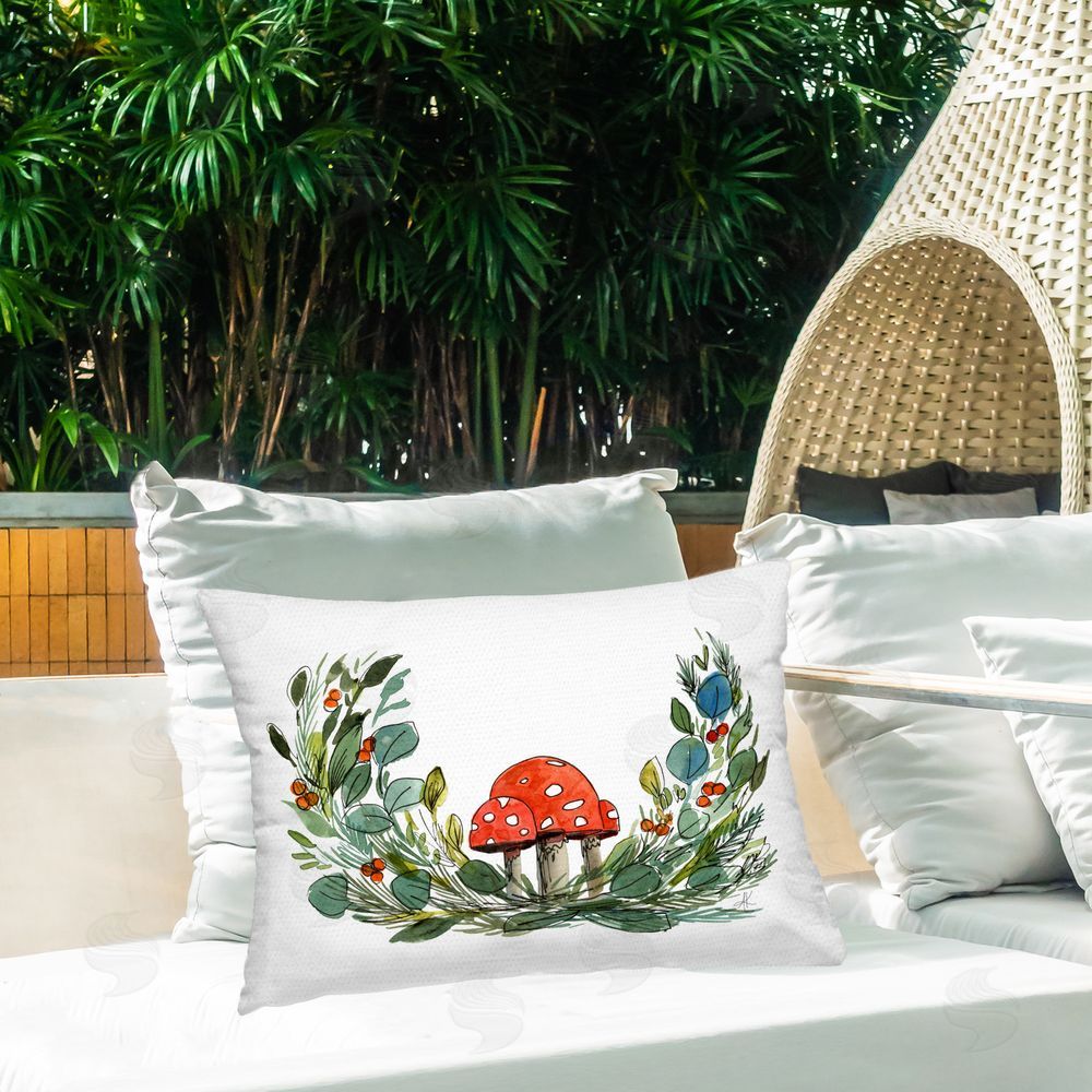 Alexandria Gilbert Kincaid Mushrooms and Garland Outdoor Quick-Dry Polyester Printed Throw Pillow in Back Yard