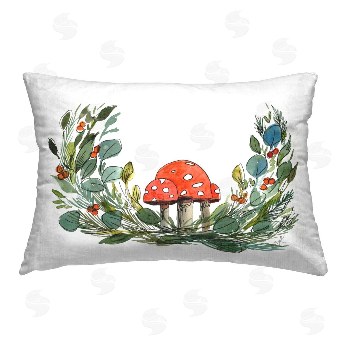 Alexandria Gilbert Kincaid Mushrooms and Garland Printed Plush Polyester Throw Pillow