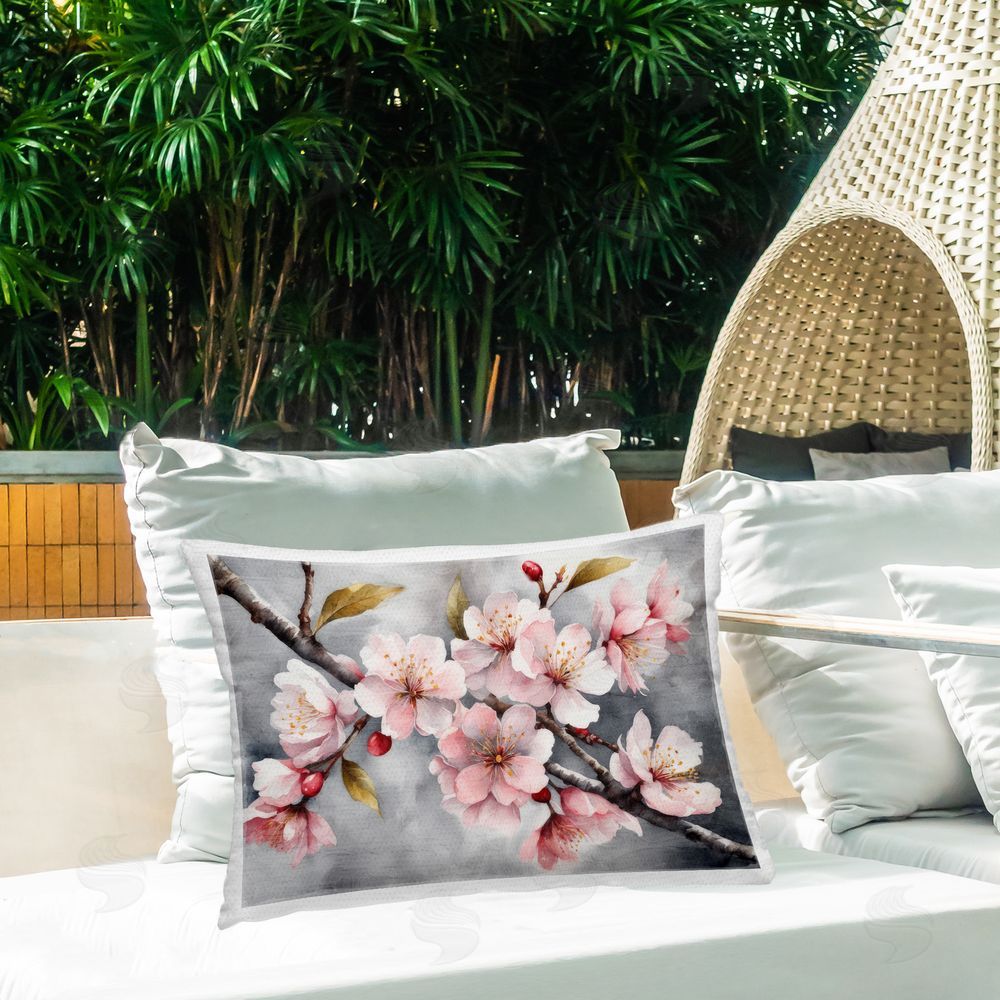 Kim Allen Blossoms On Grey Outdoor Quick-Dry Polyester Printed Throw Pillow in Back Yard