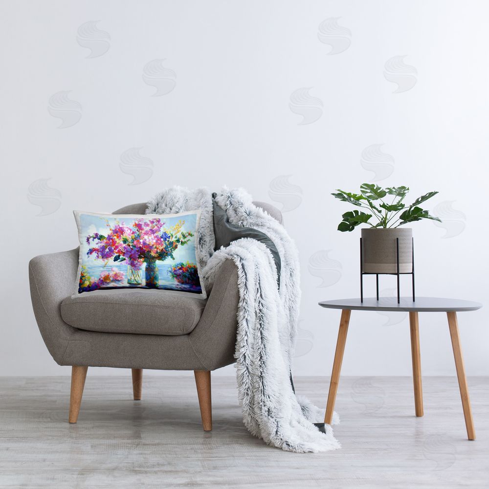 Leon Devenice Ocean Breeze Blossoms Printed Plush Polyester Throw Pillow On Chair