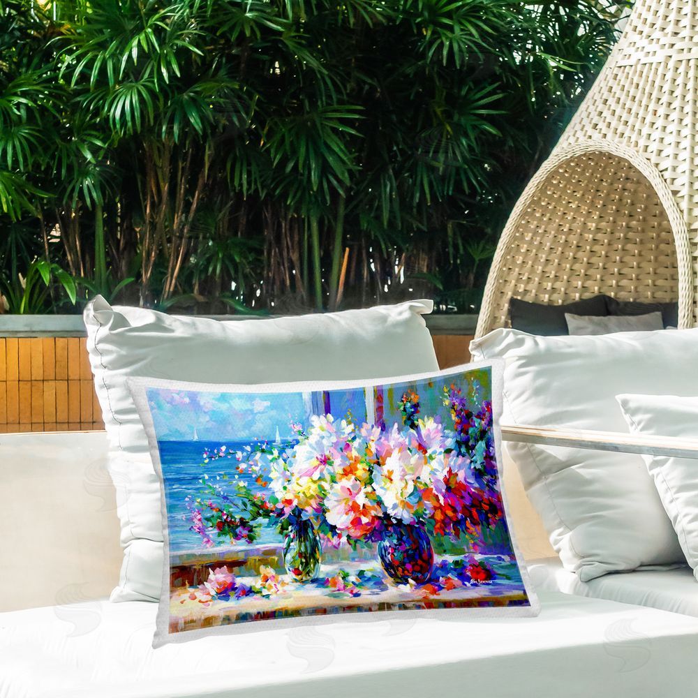 Leon Devenice Blossoms By The Sea Outdoor Quick-Dry Polyester Printed Throw Pillow in Back Yard