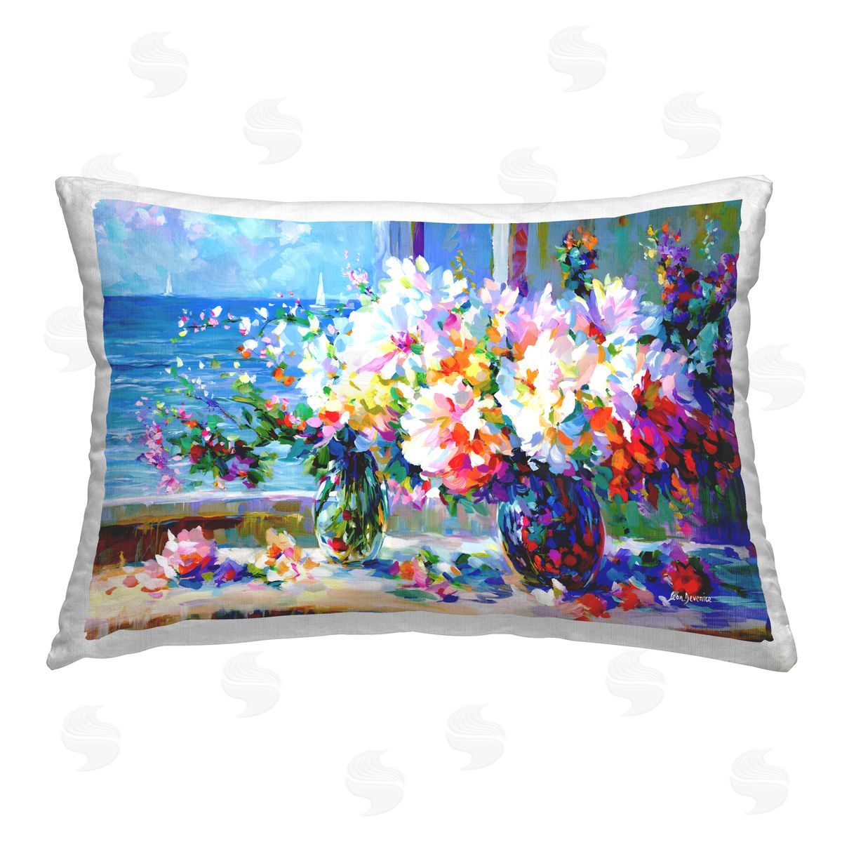 Leon Devenice Blossoms By The Sea Printed Plush Polyester Throw Pillow