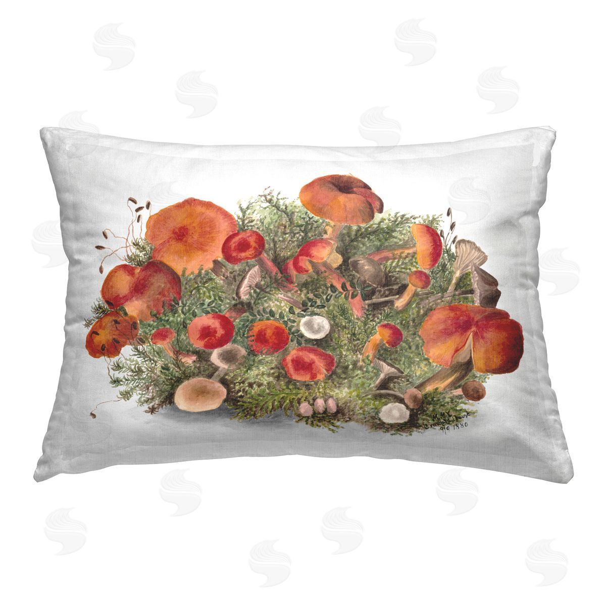 Lettered and Lined Rustic Cottage Mushrooms Printed Plush Polyester Throw Pillow