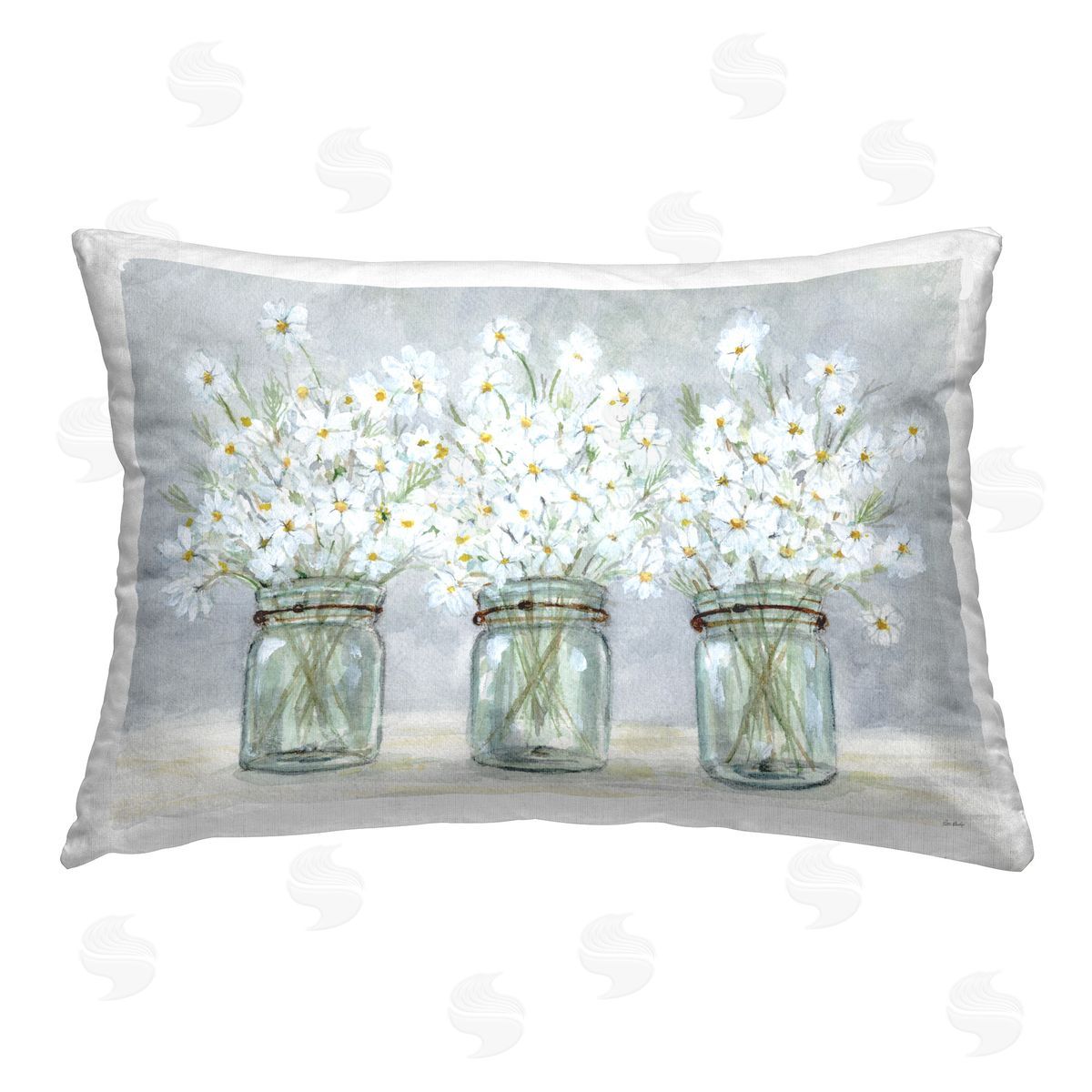 Patti Bishop Daisies In Jars Printed Plush Polyester Throw Pillow