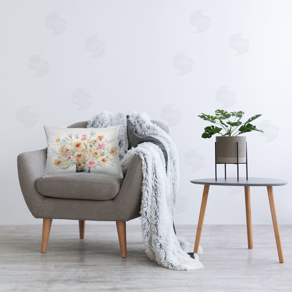 Patti Bishop Peach Pink Bouquet Printed Plush Polyester Throw Pillow On Chair