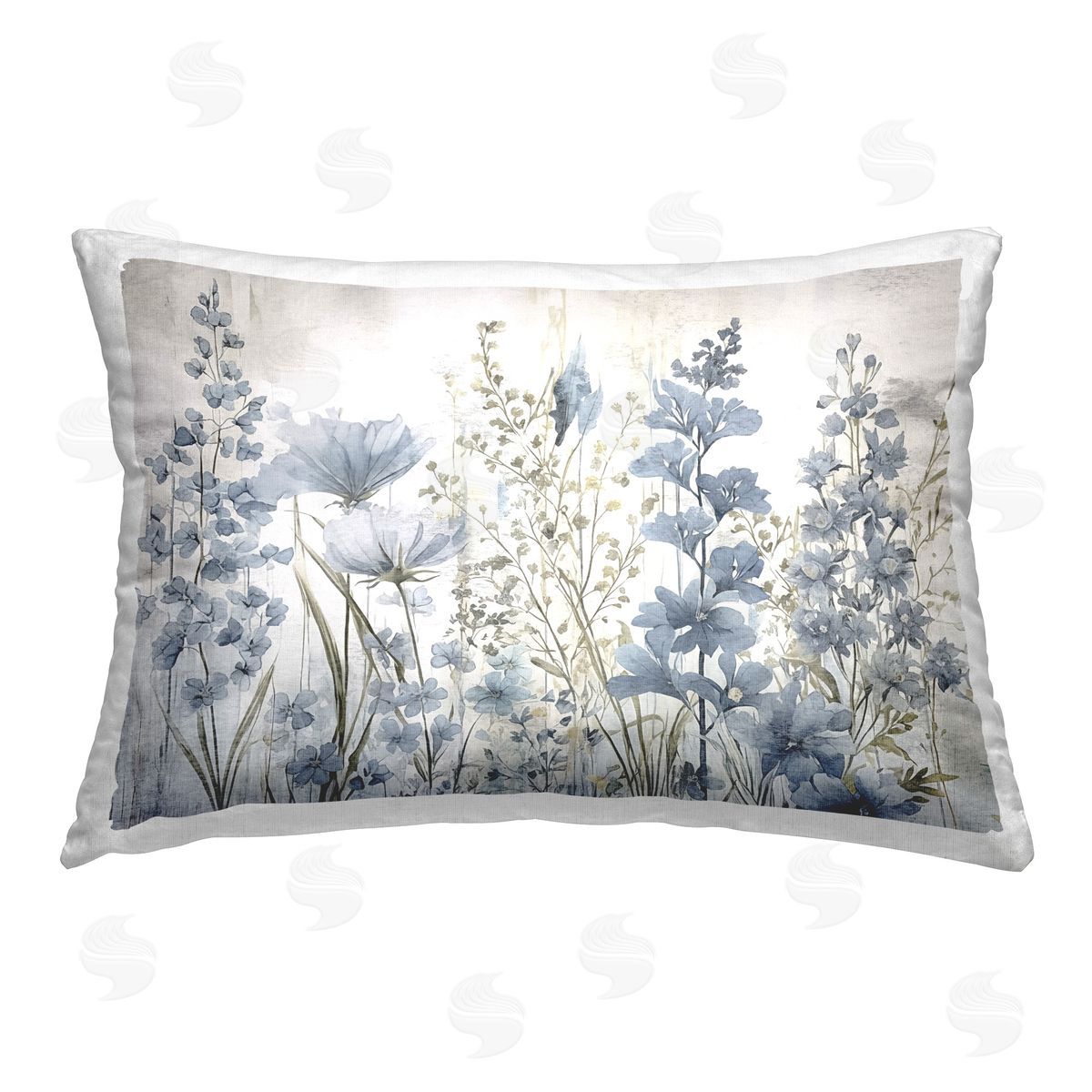Sasha Blue Nature Blooms Printed Plush Polyester Throw Pillow