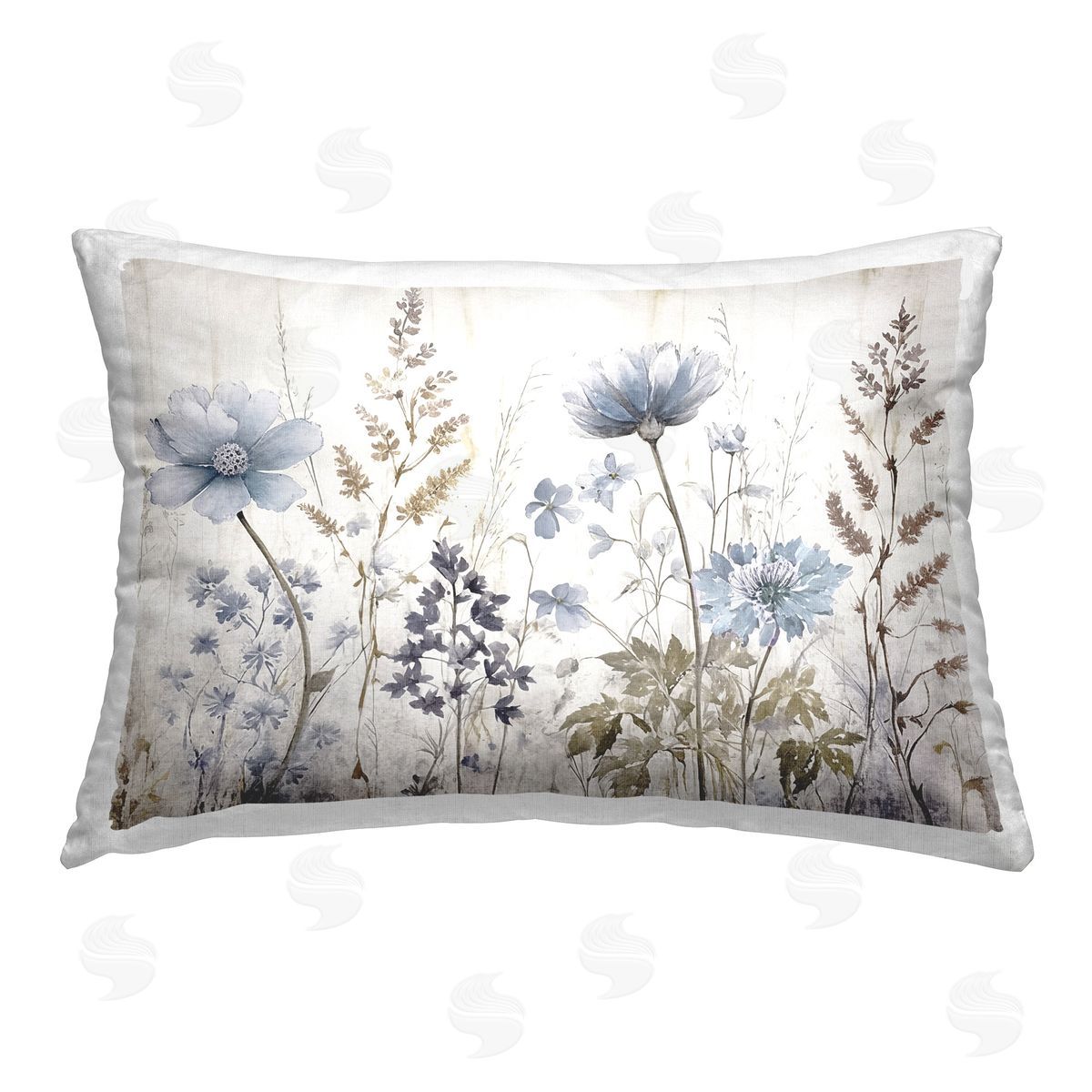 Sasha Blue Nature Sprigs Printed Plush Polyester Throw Pillow
