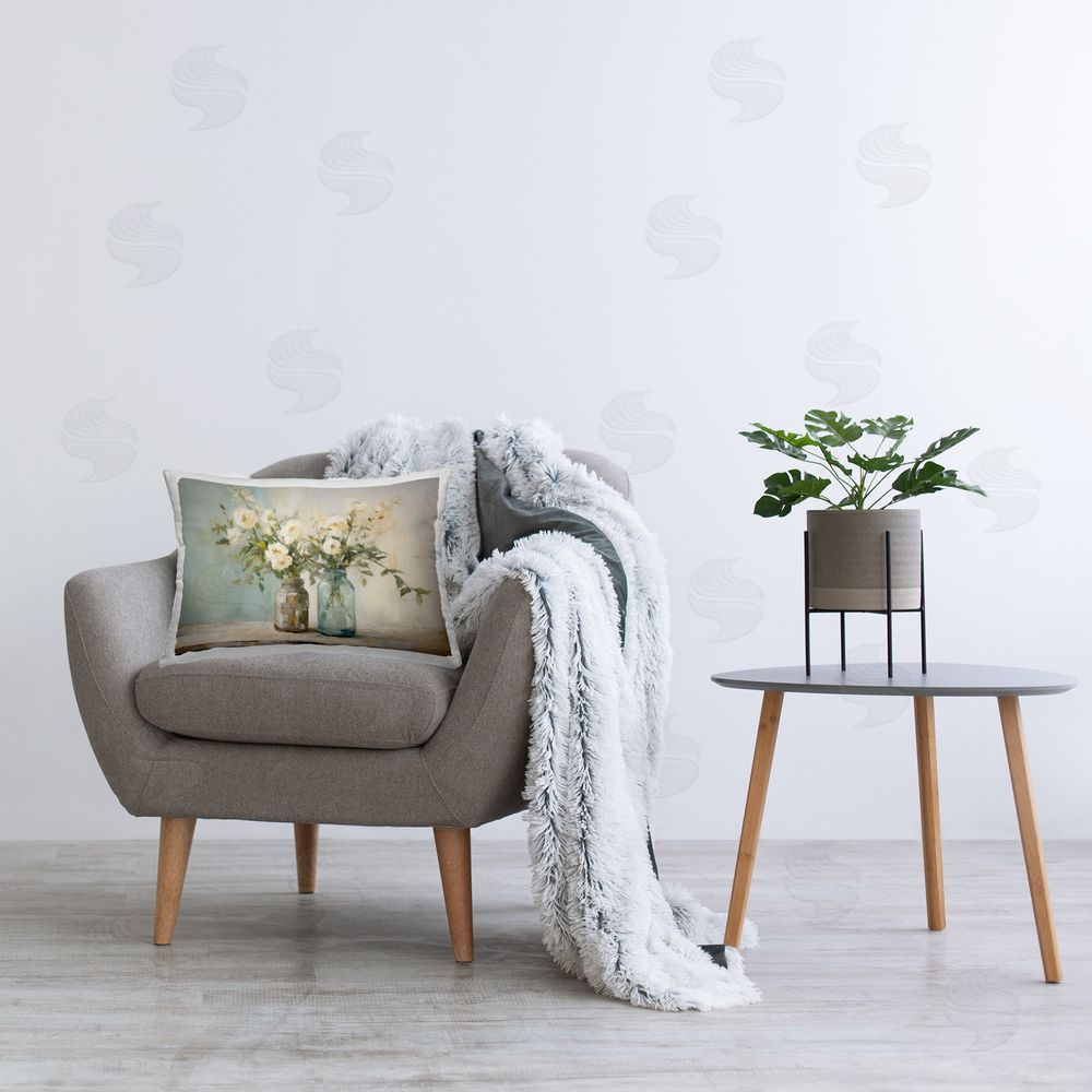 Ramona Murdock Mason Jar Bouquet Printed Plush Polyester Throw Pillow On Chair