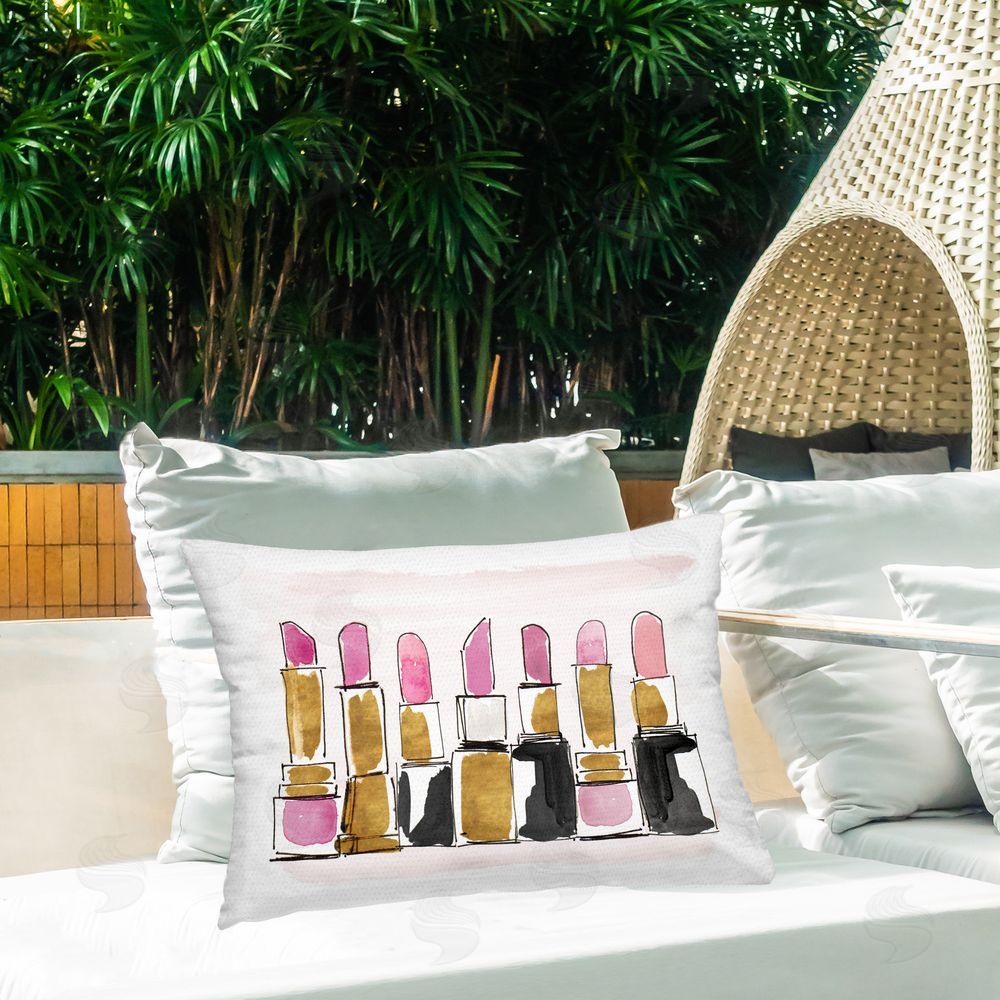 Lanie Loreth Glam Lipstick Doodle Outdoor Quick-Dry Polyester Printed Throw Pillow in Back Yard
