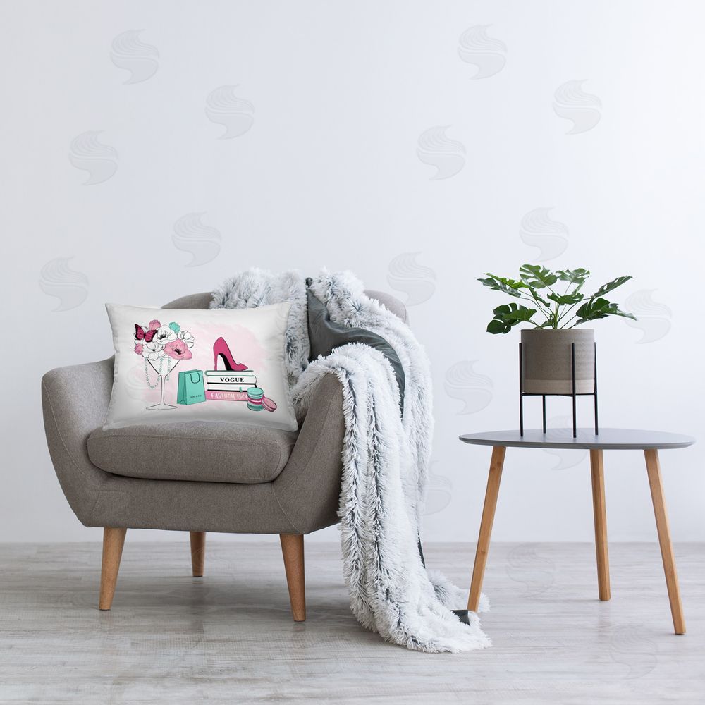 Martina Pavlova Fashion Books Scene Printed Plush Polyester Throw Pillow On Chair